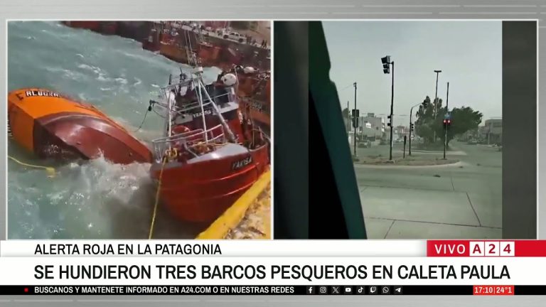 Viento fuerte en la Patagonia causa hundimiento de tres barcos pesqueros en puerto de Santa Cruz