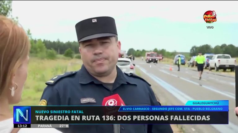 Tr&aacute;gico accidente en ruta 20 de entre r&iacute;os deja tres muertos en colisi&oacute;n frontal