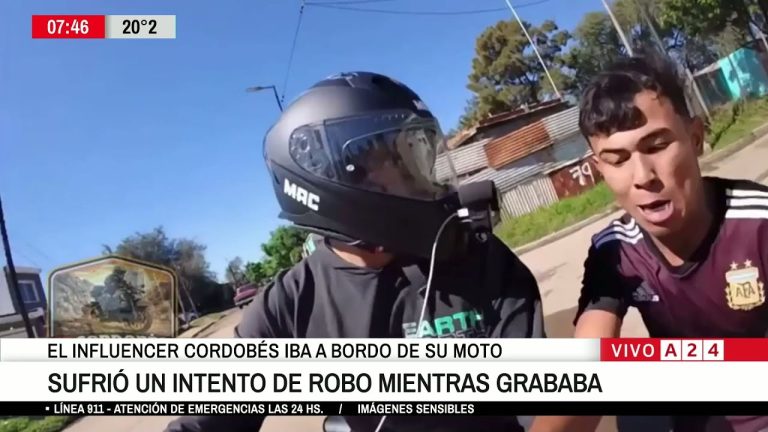 Intento de robo a un influencer en moto captado por su c&aacute;mara en C&oacute;rdoba